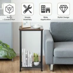 Costway 2-Tier Industrial Side End Accent Telephone Table w/Mesh Shelf Rustic Brown -Side Tables Sales unnamed file 4035