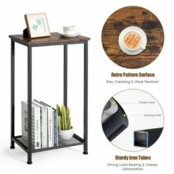 Costway 2-Tier Industrial Side End Accent Telephone Table w/Mesh Shelf Rustic Brown -Side Tables Sales unnamed file 4036