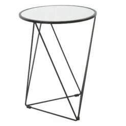 Metal Accent Table Triangle Base with Round Mirror Top - HomePop White