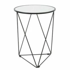 Metal Accent Table Triangle Base with Round Mirror Top - HomePop White -Side Tables Sales unnamed file 4054