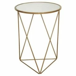 Metal Accent Table Triangle Base with Round Mirror Top - HomePop White -Side Tables Sales unnamed file 4055