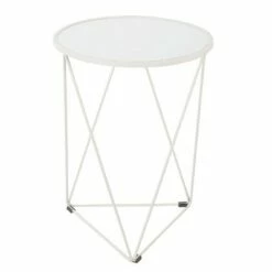 Metal Accent Table Triangle Base with Round Mirror Top - HomePop White -Side Tables Sales unnamed file 4056