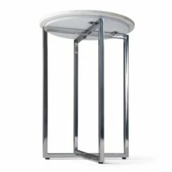 18" Farnell Contemporary Wide Metal Accent Side Table with Chrome Base White/Silver - WyndenHall -Side Tables Sales unnamed file 4075