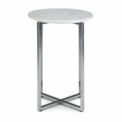 18" Farnell Contemporary Wide Metal Accent Side Table with Chrome Base White/Silver - WyndenHall -Side Tables Sales unnamed file 4077