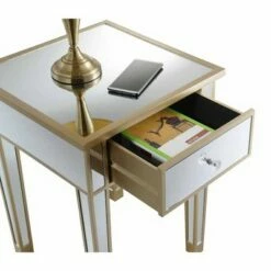 Gold Coast Mirrored End Table with Drawer - Breighton Home Champagne/mirror -Side Tables Sales unnamed file 4089