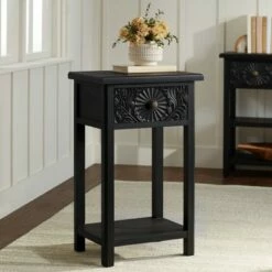 55 Downing Street Francis 13 3/4" Wide Black Side Table with Drawer