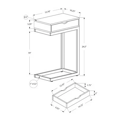 Monarch Specialties 24.5 Inch Elegant Metal Accent C Shaped Couch Side Table with Pass Through Storage Drawer, Black and White 6 Monarch Specialties 24.5 Inch Elegant Metal Accent C Shaped Couch Side Table with Pass Through Storage Drawer, Black and White - Image 4