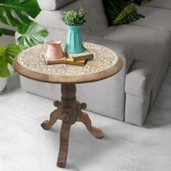Intricately Carved Round Top Mango Wood Side End Table with Pedestal Base Brown/White - The Urban Port 9 Intricately Carved Round Top Mango Wood Side End Table with Pedestal Base Brown/White - The Urban Port -Side Tables Sales unnamed file 4167