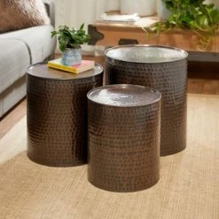 Metal Cylinder Accent Tables (Set of 3) Brown - Olivia & May -Side Tables Sales unnamed file 4176