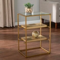 Woobal Glass Top End Table with Storage Brass - Aiden Lane