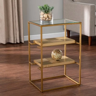 Woobal Glass Top End Table with Storage Brass - Aiden Lane 3 Woobal Glass Top End Table with Storage Brass - Aiden Lane