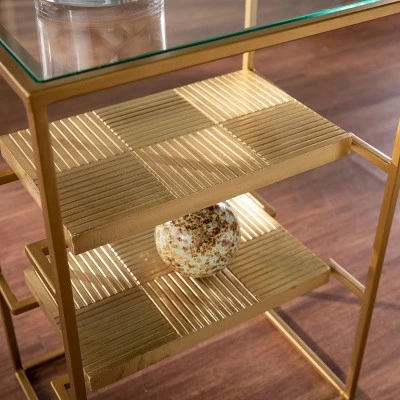 Woobal Glass Top End Table with Storage Brass - Aiden Lane 4 Woobal Glass Top End Table with Storage Brass - Aiden Lane - Image 2