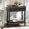 55 Downing Street Modern Luxe Wood Rectangular Accent Side End Table 15" x 24" with Drawer Shelf Black Gold for Living Room Home -Side Tables Sales unnamed file 4309