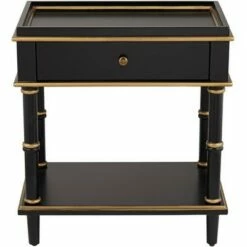 55 Downing Street Modern Luxe Wood Rectangular Accent Side End Table 15" x 24" with Drawer Shelf Black Gold for Living Room Home -Side Tables Sales unnamed file 4314