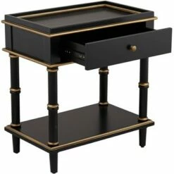 55 Downing Street Modern Luxe Wood Rectangular Accent Side End Table 15" x 24" with Drawer Shelf Black Gold for Living Room Home -Side Tables Sales unnamed file 4315