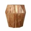21.5" Faceted Handcrafted Mango Wood Side End Table with Octagonal Top Brown - The Urban Port