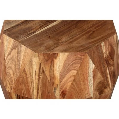 21.5" Faceted Handcrafted Mango Wood Side End Table with Octagonal Top Brown - The Urban Port 5 21.5" Faceted Handcrafted Mango Wood Side End Table with Octagonal Top Brown - The Urban Port - Image 3