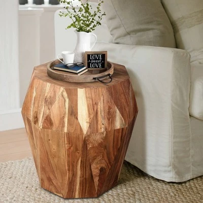 21.5" Faceted Handcrafted Mango Wood Side End Table with Octagonal Top Brown - The Urban Port 7 21.5" Faceted Handcrafted Mango Wood Side End Table with Octagonal Top Brown - The Urban Port - Image 5