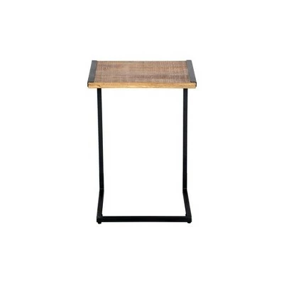 C Shape Mango Wood Sofa Side End Table with Metal Cantilever Base Brown/Black - The Urban Port 4 C Shape Mango Wood Sofa Side End Table with Metal Cantilever Base Brown/Black - The Urban Port - Image 2
