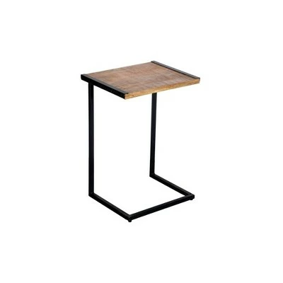 C Shape Mango Wood Sofa Side End Table with Metal Cantilever Base Brown/Black - The Urban Port 5 C Shape Mango Wood Sofa Side End Table with Metal Cantilever Base Brown/Black - The Urban Port - Image 3