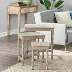 Olivia & May Set of 3 Carved Accent Tables with Distressed Finish Gray - Olivia & May