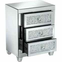 Studio 55D Modern Mirrored Rectangular Accent Side End Table 20" x 14" with 3-Drawer Silver Glass Crystal Living Room Home House 11 Studio 55D Modern Mirrored Rectangular Accent Side End Table 20" x 14" with 3-Drawer Silver Glass Crystal Living Room Home House -Side Tables Sales unnamed file 4356