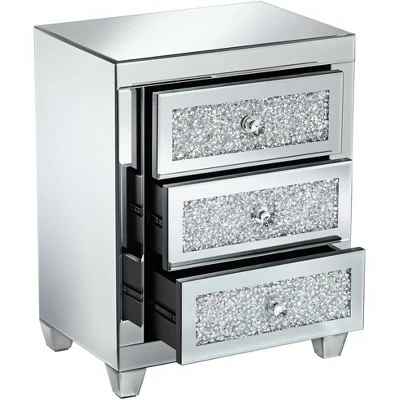 Studio 55D Modern Mirrored Rectangular Accent Side End Table 20" x 14" with 3-Drawer Silver Glass Crystal Living Room Home House 6 Studio 55D Modern Mirrored Rectangular Accent Side End Table 20" x 14" with 3-Drawer Silver Glass Crystal Living Room Home House - Image 4