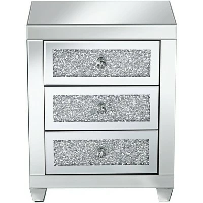 Studio 55D Modern Mirrored Rectangular Accent Side End Table 20" x 14" with 3-Drawer Silver Glass Crystal Living Room Home House 7 Studio 55D Modern Mirrored Rectangular Accent Side End Table 20" x 14" with 3-Drawer Silver Glass Crystal Living Room Home House - Image 5