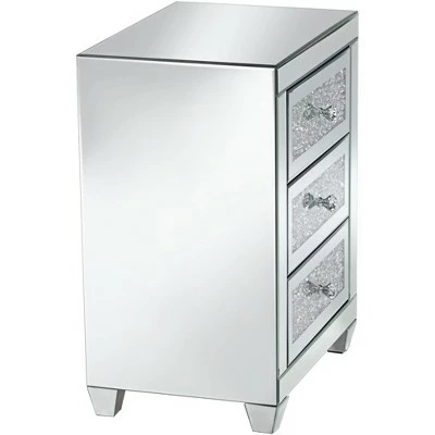 Studio 55D Modern Mirrored Rectangular Accent Side End Table 20" x 14" with 3-Drawer Silver Glass Crystal Living Room Home House 8 Studio 55D Modern Mirrored Rectangular Accent Side End Table 20" x 14" with 3-Drawer Silver Glass Crystal Living Room Home House - Image 6