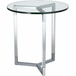 Studio 55D Modern Acrylic Chrome Round Accent Side End Table 22" Wide Clear Silver Tempered Glass Top for Living Room Home House -Side Tables Sales unnamed file 4367