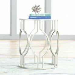 55 Downing Street Modern Glam Metal Round Accent Side End Table 20" Wide Silver Mirrored Top for Living Room Bedroom Home Entryway