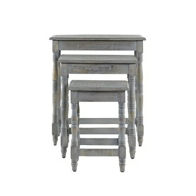 Olivia & May Set of 3 Carved Accent Tables with Distressed Finish Gray - Olivia & May 6 Olivia & May Set of 3 Carved Accent Tables with Distressed Finish Gray - Olivia & May - Image 4