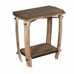 24" Retro Rectangular Wooden End Side Accent Table with Bottom Shelf Brown - The Urban Port