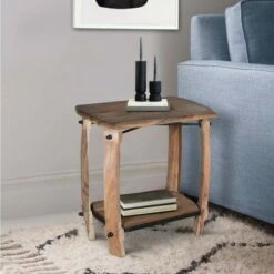24" Retro Rectangular Wooden End Side Accent Table with Bottom Shelf Brown - The Urban Port -Side Tables Sales unnamed file 4388