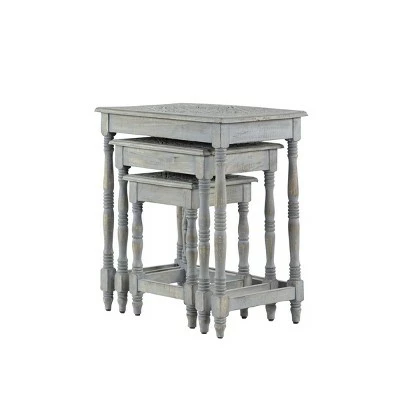 Olivia & May Set of 3 Carved Accent Tables with Distressed Finish Gray - Olivia & May 7 Olivia & May Set of 3 Carved Accent Tables with Distressed Finish Gray - Olivia & May - Image 5