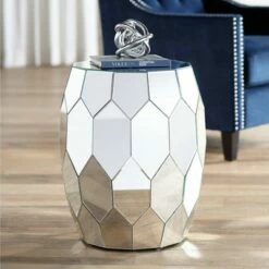 Studio 55D Modern Glam Mirrored Round Accent Side End Table 18" Wide Silver Geometric for Living Room Bedroom Entryway House Home