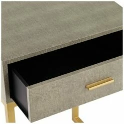 55 Downing Street Modern Gold Rectangular Accent Side End Table 14" x 16" with Drawer Gray Wood Tabletop for Living Room Home