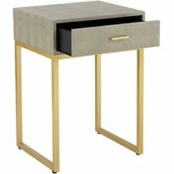 55 Downing Street Modern Gold Rectangular Accent Side End Table 14" x 16" with Drawer Gray Wood Tabletop for Living Room Home -Side Tables Sales unnamed file 4398
