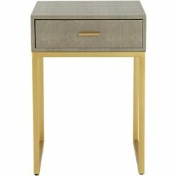 55 Downing Street Modern Gold Rectangular Accent Side End Table 14" x 16" with Drawer Gray Wood Tabletop for Living Room Home -Side Tables Sales unnamed file 4399