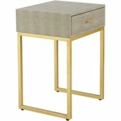 55 Downing Street Modern Gold Rectangular Accent Side End Table 14" x 16" with Drawer Gray Wood Tabletop for Living Room Home -Side Tables Sales unnamed file 4400