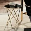 55 Downing Street Modern Gold Round Accent Side End Table 17 1/2" Wide Painted Black Glass Top Hairpin Base for Living Room Home