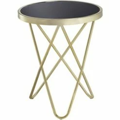 55 Downing Street Modern Gold Round Accent Side End Table 17 1/2" Wide Painted Black Glass Top Hairpin Base for Living Room Home -Side Tables Sales unnamed file 4409