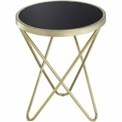 55 Downing Street Modern Gold Round Accent Side End Table 17 1/2" Wide Painted Black Glass Top Hairpin Base for Living Room Home -Side Tables Sales unnamed file 4410