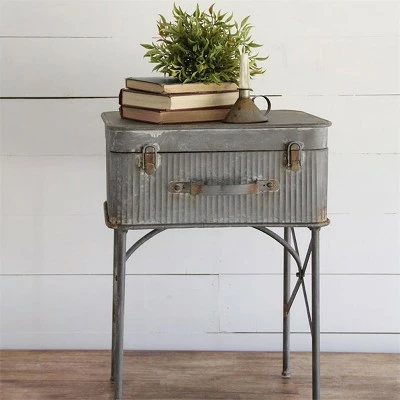 Foreside Home & Garden Distressed Metal Suitcase Side/End Table - Foreside Home and Garden 4 Foreside Home & Garden Distressed Metal Suitcase Side/End Table - Foreside Home and Garden - Image 2