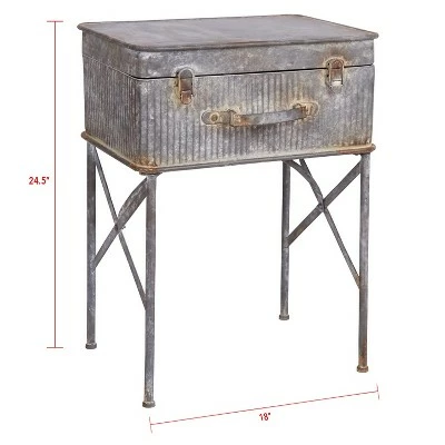 Foreside Home & Garden Distressed Metal Suitcase Side/End Table - Foreside Home and Garden 6 Foreside Home & Garden Distressed Metal Suitcase Side/End Table - Foreside Home and Garden - Image 4