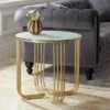 Studio 55D Luxury Bronze Metal Round Accent Side End Table 24" Wide Gold Marbleized Glass Tabletop Living Room Bedroom Entryway -Side Tables Sales unnamed file 4420