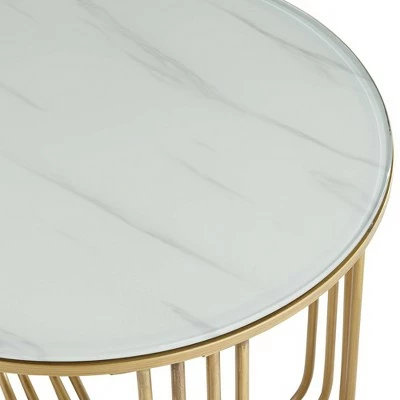 Studio 55D Luxury Bronze Metal Round Accent Side End Table 24" Wide Gold Marbleized Glass Tabletop Living Room Bedroom Entryway 4 Studio 55D Luxury Bronze Metal Round Accent Side End Table 24" Wide Gold Marbleized Glass Tabletop Living Room Bedroom Entryway - Image 2