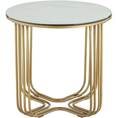 Studio 55D Luxury Bronze Metal Round Accent Side End Table 24" Wide Gold Marbleized Glass Tabletop Living Room Bedroom Entryway 6 Studio 55D Luxury Bronze Metal Round Accent Side End Table 24" Wide Gold Marbleized Glass Tabletop Living Room Bedroom Entryway - Image 4