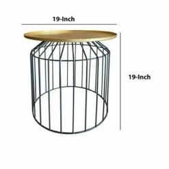 Round Tray Top Metal Accent Side End Table with Tubular Wire Frame Gold/Black - Benzara -Side Tables Sales unnamed file 4433