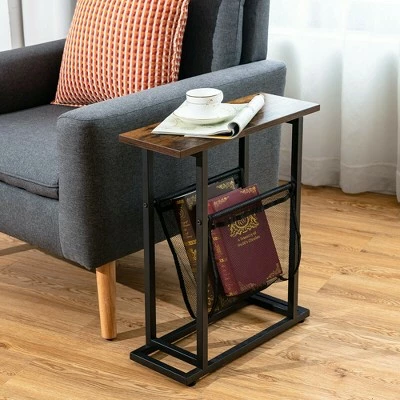 Costway 2PCS Industrial End Side Table Nightstand with Mesh Holder Rustic Brown 5 Costway 2PCS Industrial End Side Table Nightstand with Mesh Holder Rustic Brown - Image 3